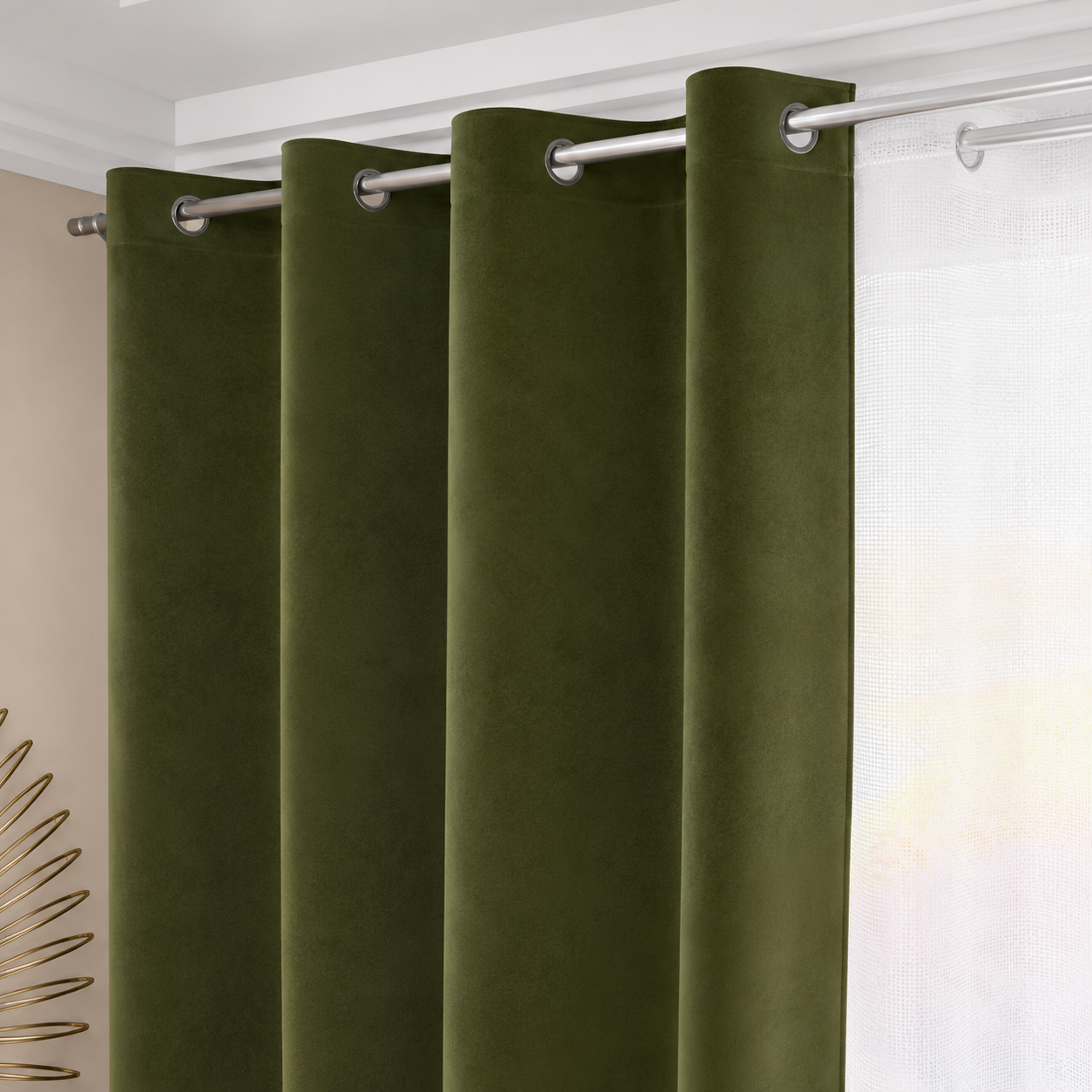 Tenda a Pannello in Velluto per Interni con Anelli, 140x280 cm Verde Oliva