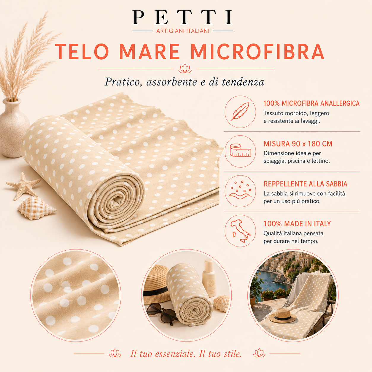 Telo Mare Microfibra, Asciugamano Mare, Telo per Lettino Pois 18