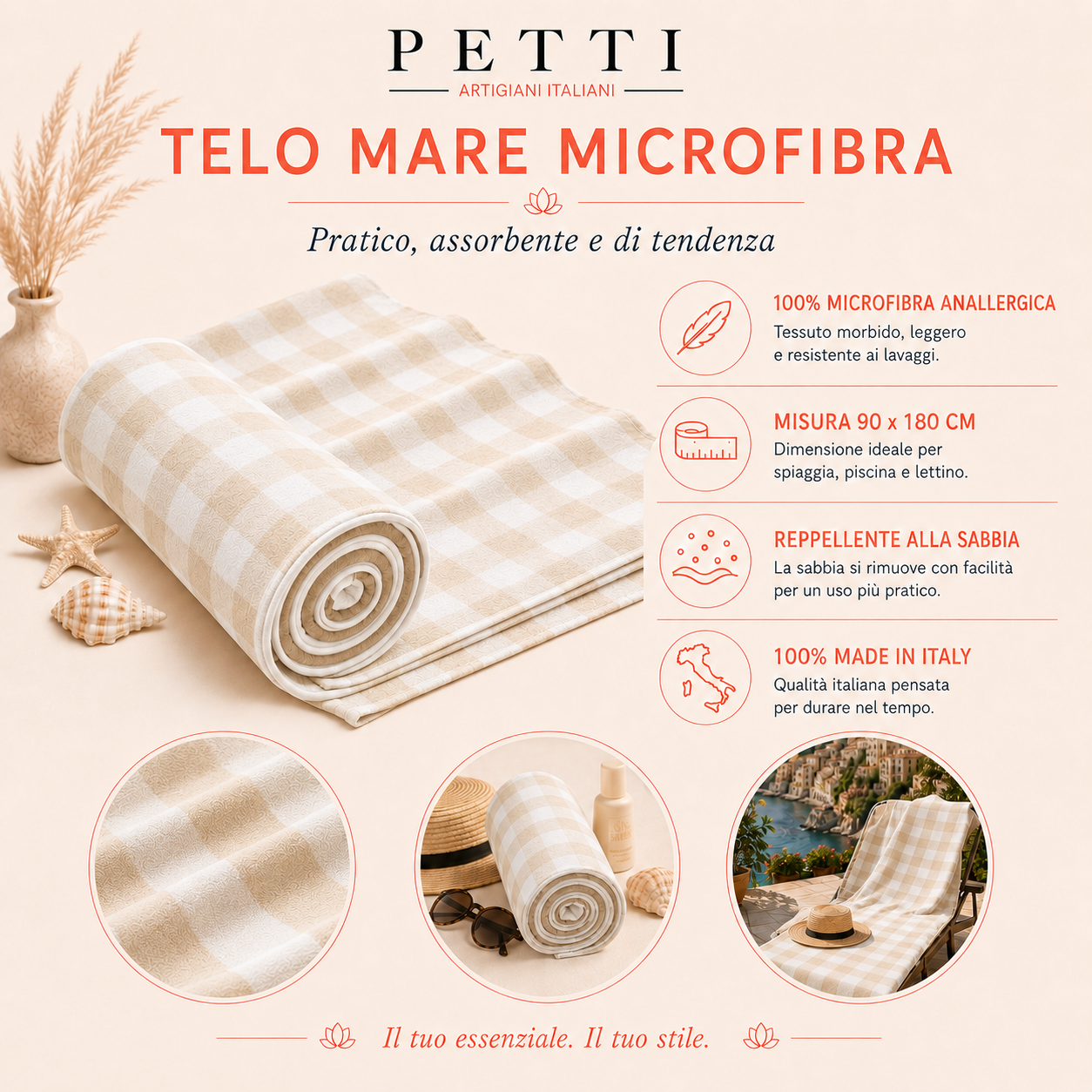 Telo Mare Microfibra, Asciugamano Mare, Telo per Lettino A Quadretti Rosa