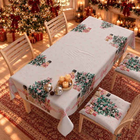 Christmas Tablecloth, Stain Resistant Tablecloth, Pink Soldiers Kitchen Table Cover