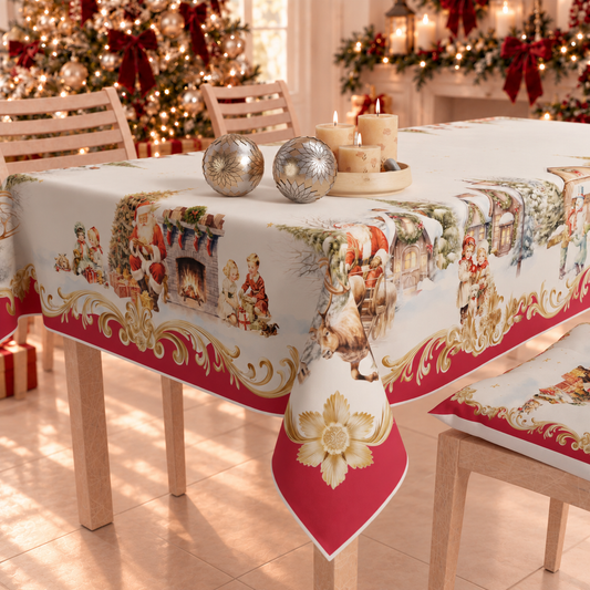 Tovaglia Natalizia, Tovaglia da tavola Antimacchia, Copritavolo da Cucina Vintage Xmas