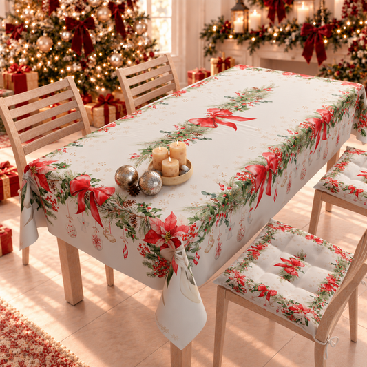 Tovaglia Natalizia, Tovaglia da tavola Antimacchia, Copritavolo da Cucina Ghirlanda Natale