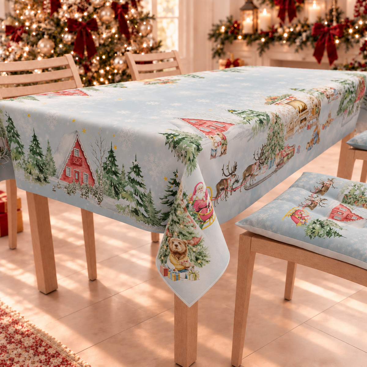 Nappe de Noël, nappe de table anti-taches, protection de table de cuisine Neige