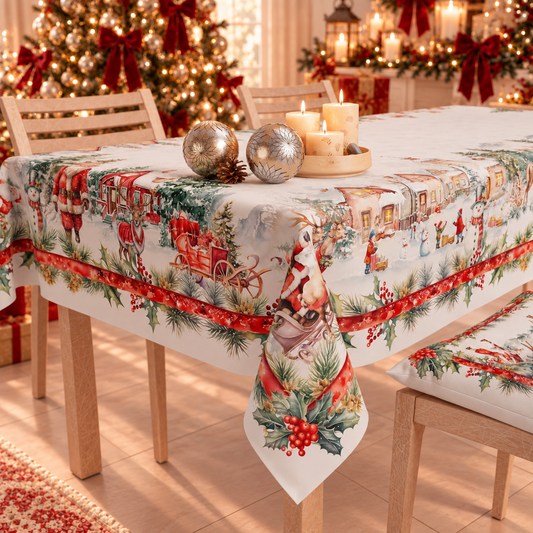 Nappe de Noël, Nappe de table anti-taches, Protection de table de cuisine Xmas Terre du Père Noël