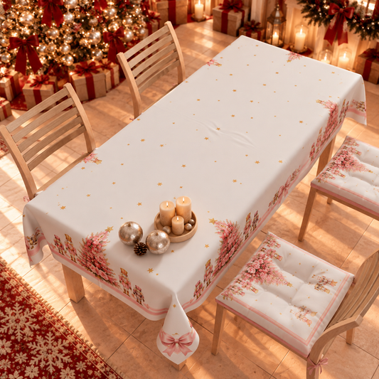 Nappe de Noël, Nappe de Table Anti-taches, Housse de Table de Cuisine Casse-Noisette Rose