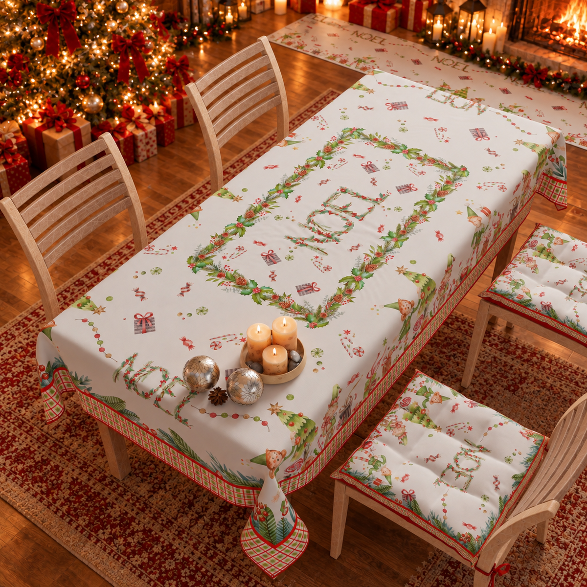 Tovaglia Natalizia, Tovaglia da tavola Antimacchia, Copritavolo da Cucina Noel