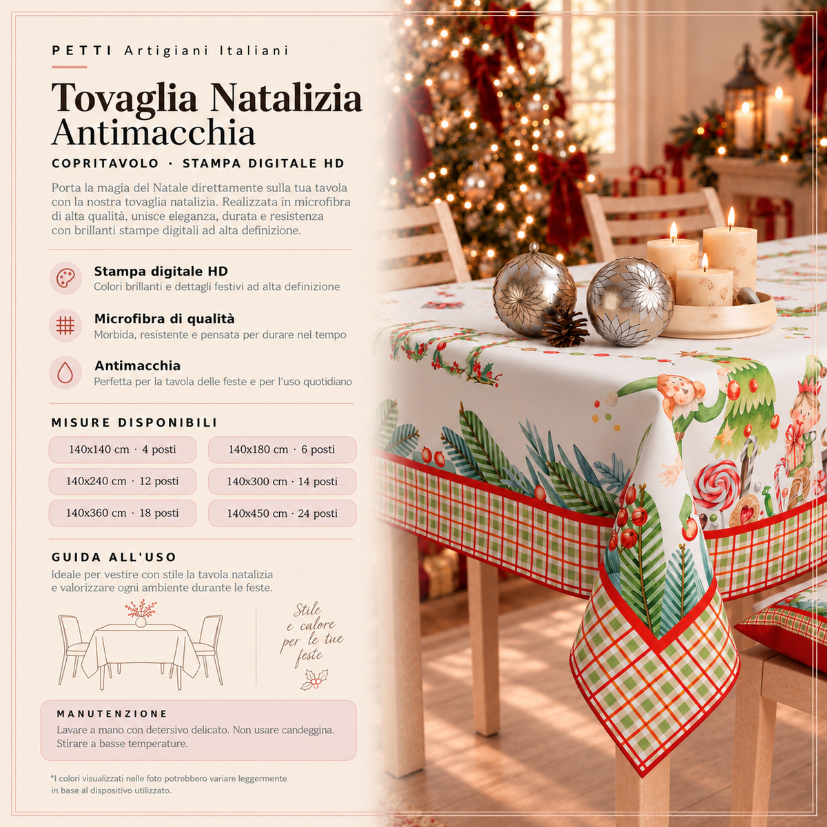 Tovaglia Natalizia, Tovaglia da tavola Antimacchia, Copritavolo da Cucina Noel