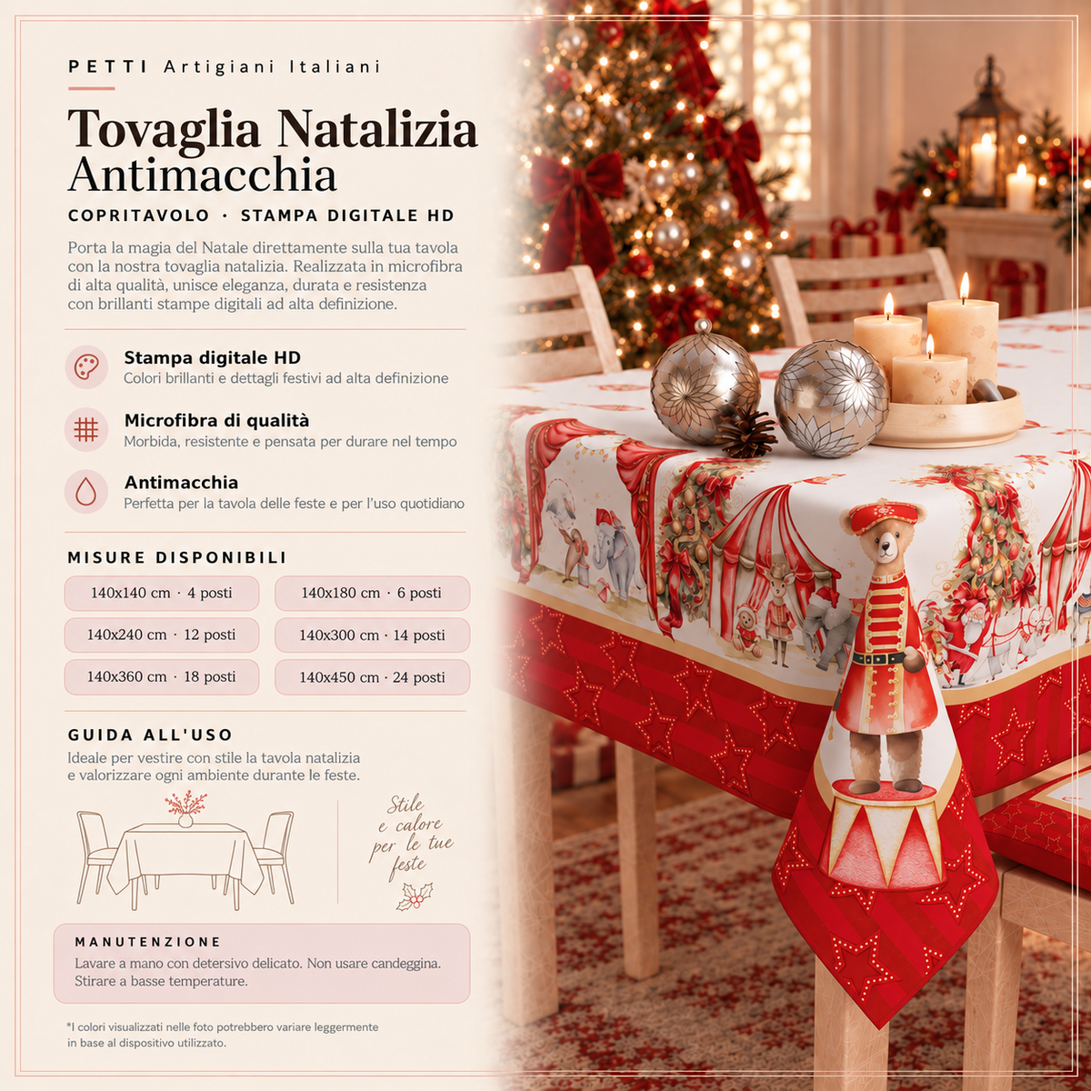 Nappe de Noël, Nappe de Table Anti-taches, Housse de Table de Cuisine Cirque