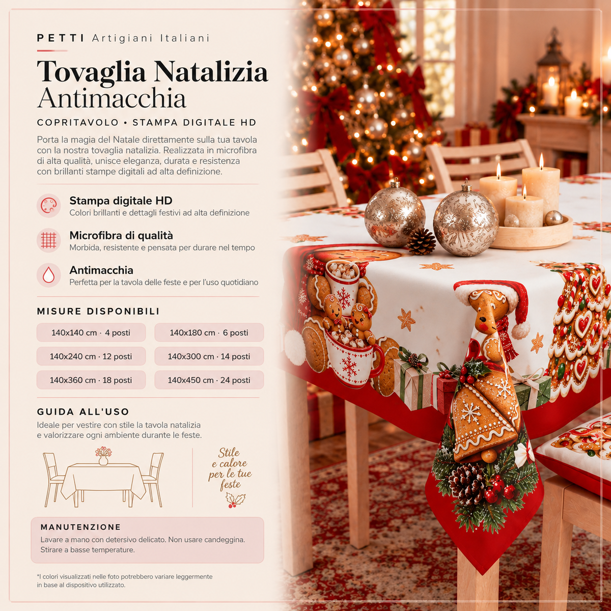 Tovaglia Natalizia, Tovaglia da tavola Antimacchia, Copritavolo da Cucina Marzapane