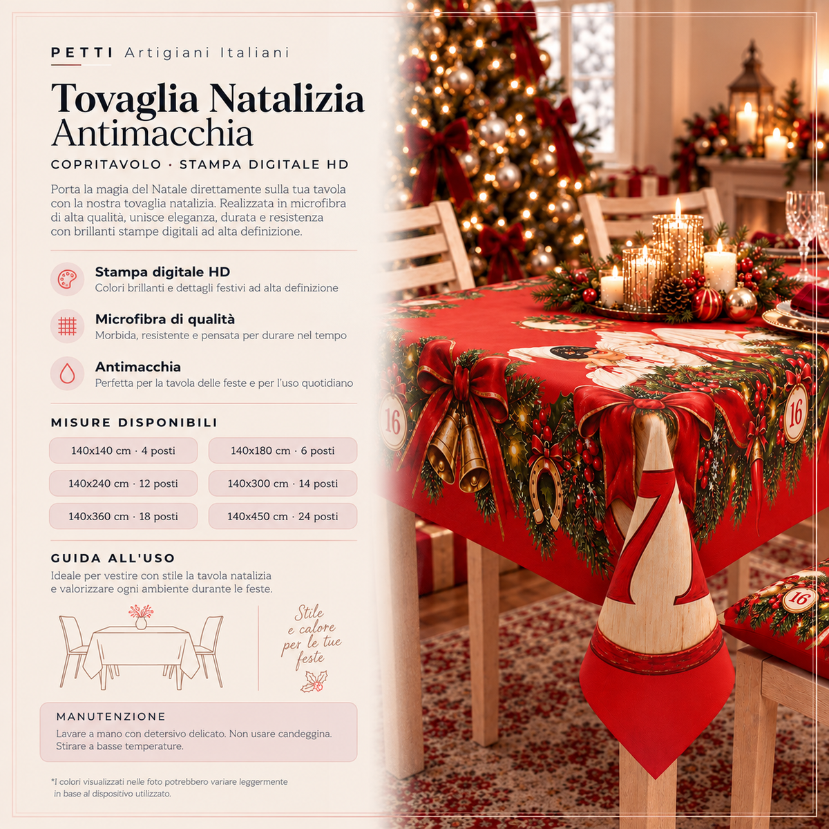 Tovaglia Natalizia, Tovaglia da tavola Antimacchia, Copritavolo da Cucina Tombola