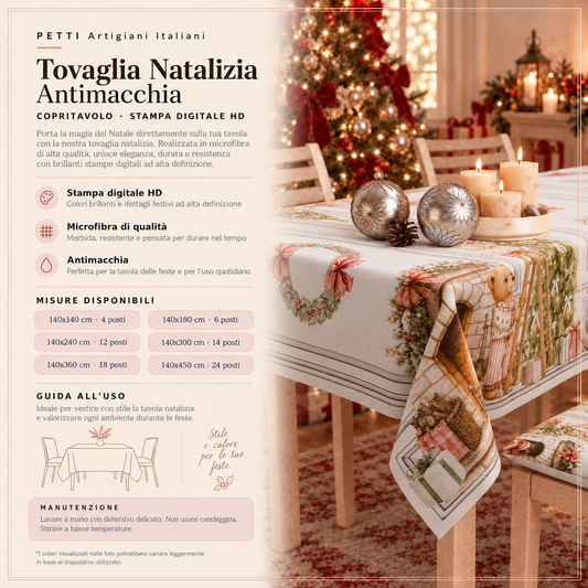 Tovaglia Natalizia, Tovaglia da tavola Antimacchia, Copritavolo da Cucina Teddy House