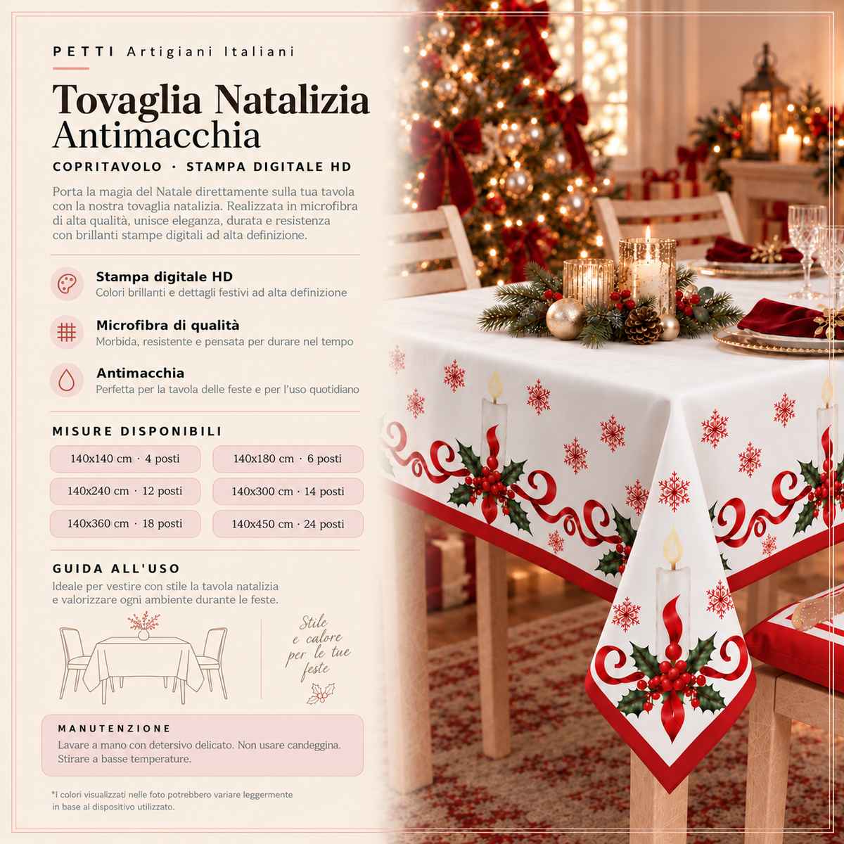 Tovaglia Natalizia, Tovaglia da tavola Antimacchia, Copritavolo da Cucina Incanto