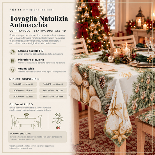 Tovaglia Natalizia, Tovaglia da tavola Antimacchia, Copritavolo da Cucina Teddy Gold