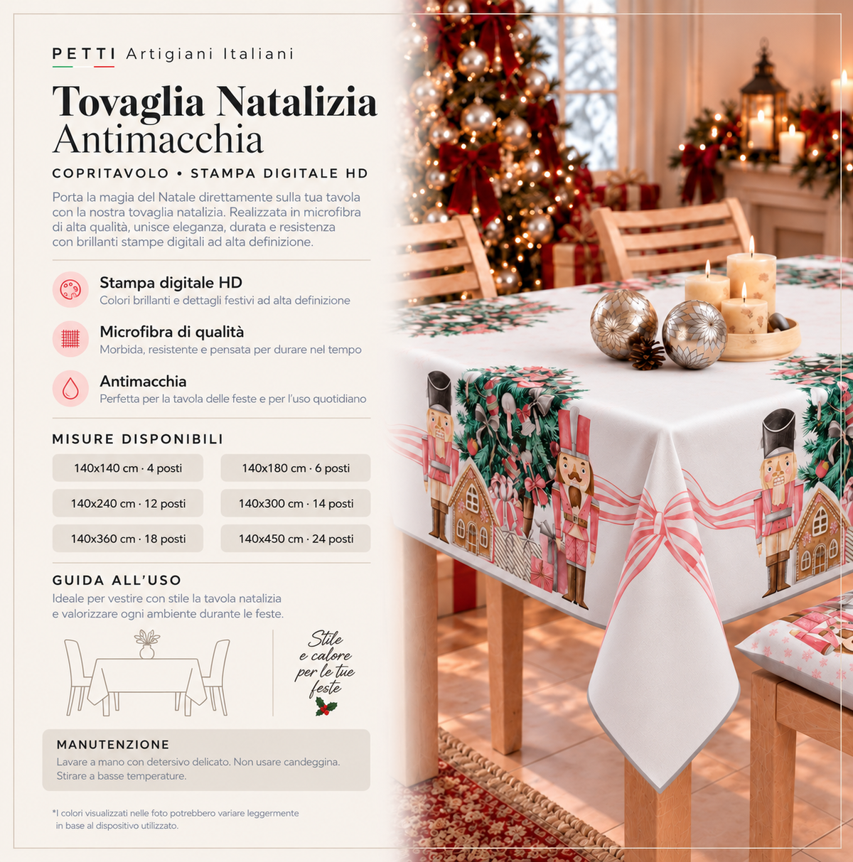 Christmas Tablecloth, Stain Resistant Tablecloth, Pink Soldiers Kitchen Table Cover