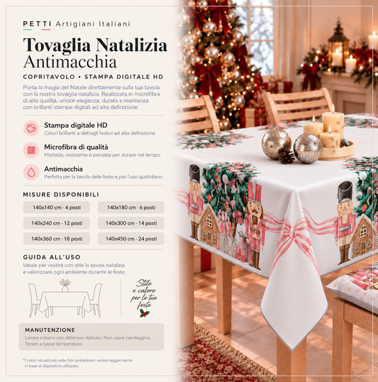 Christmas Tablecloth, Stain Resistant Tablecloth, Pink Soldiers Kitchen Table Cover