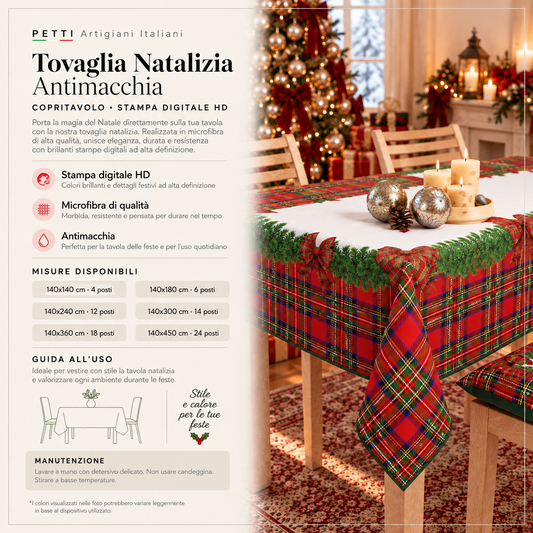 Tovaglia Natalizia, Tovaglia da tavola Antimacchia, Copritavolo da Cucina Fiocco Tartan, Fantasia Scozzese