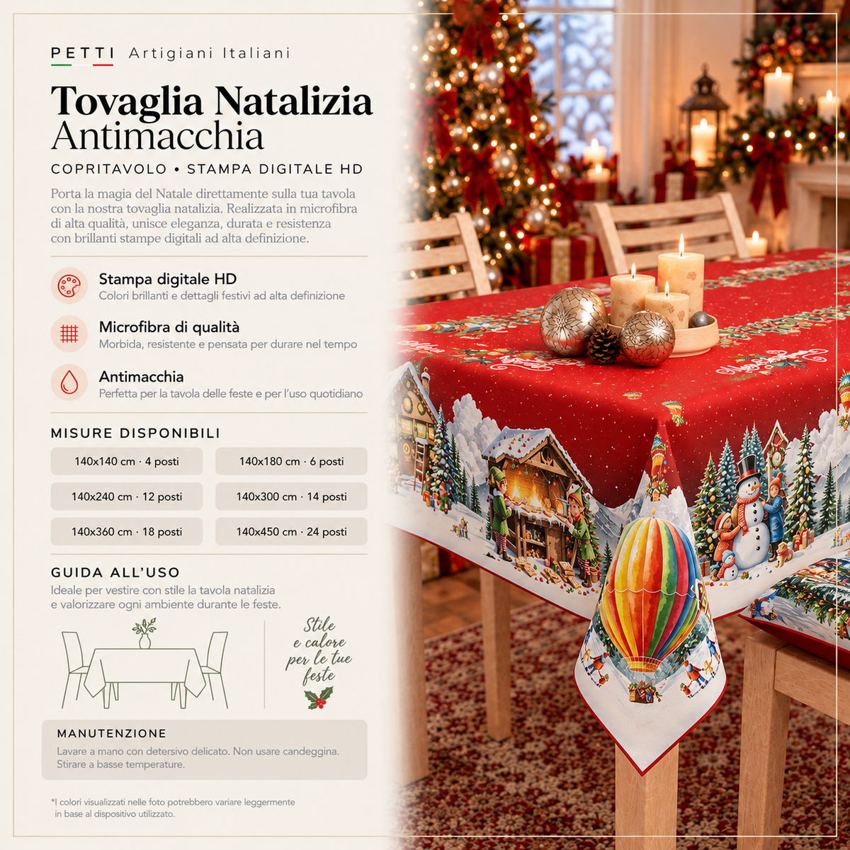 Tovaglia Natalizia, Tovaglia da tavola Antimacchia, Copritavolo da Cucina Santa Village