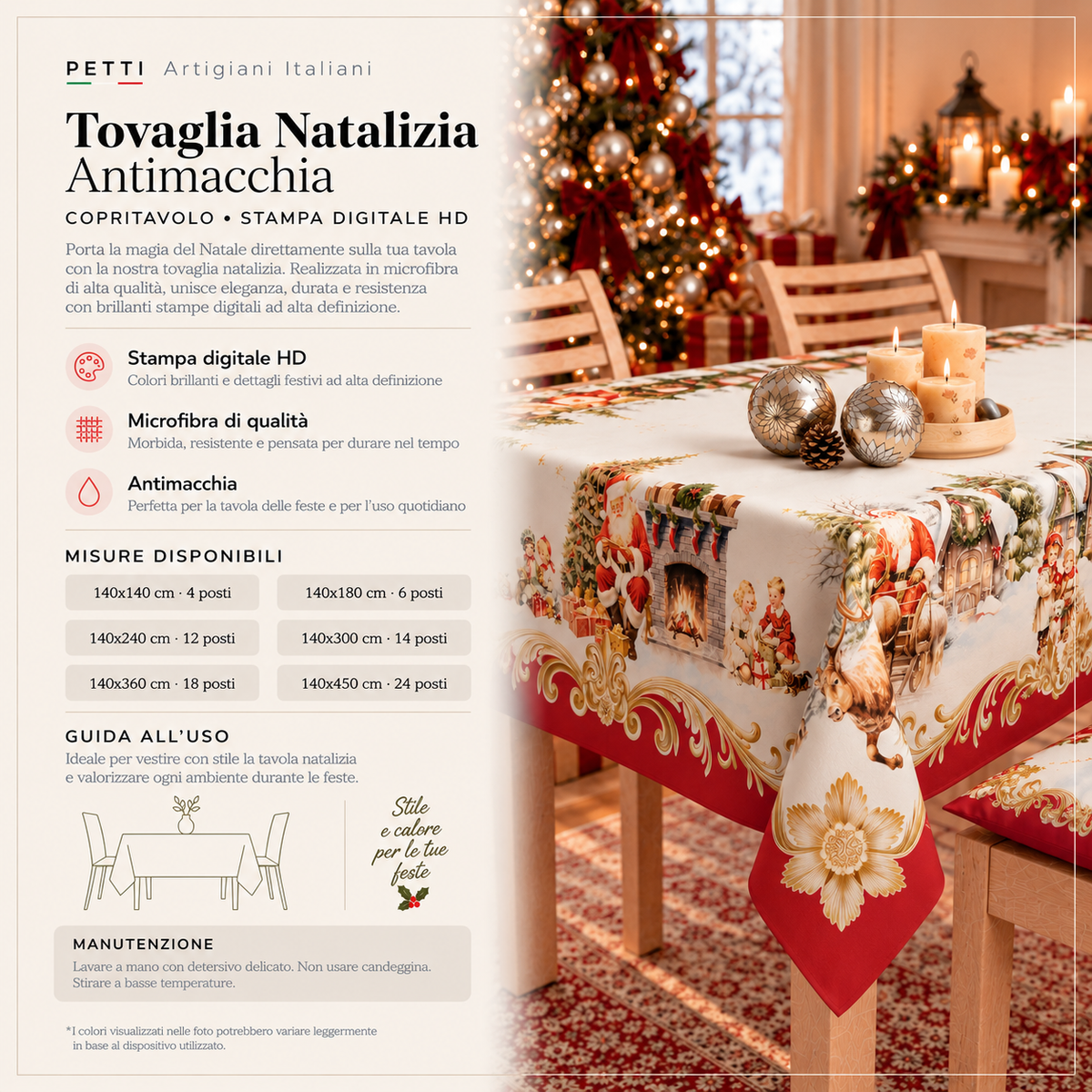 Nappe de Noël, Nappe de Table Anti-taches, Housse de Table de Cuisine Vintage Xmas