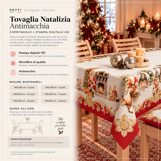 Tovaglia Natalizia, Tovaglia da tavola Antimacchia, Copritavolo da Cucina Vintage Xmas