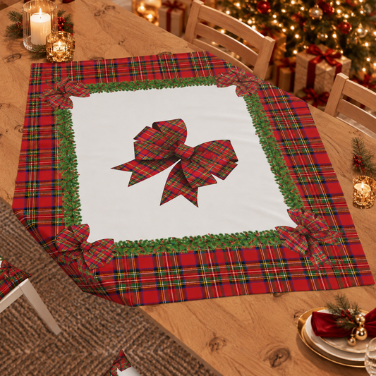 Centrotavola Natalizio per Cucina in Stampa Digitale Fiocco Tartan, Fantasia Scozzese