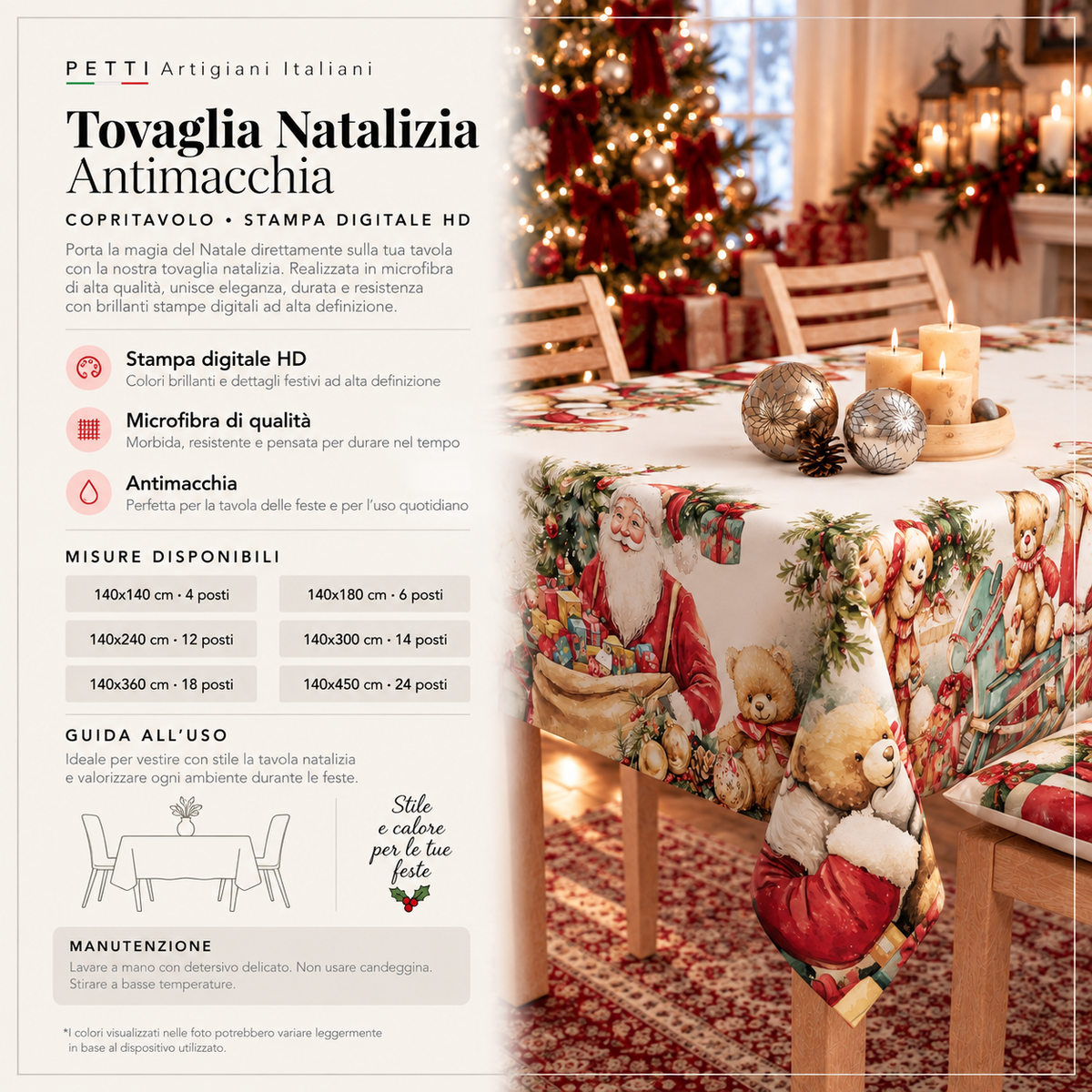 Tovaglia Natalizia, Tovaglia da tavola Antimacchia, Copritavolo da Cucina Sweet Santa