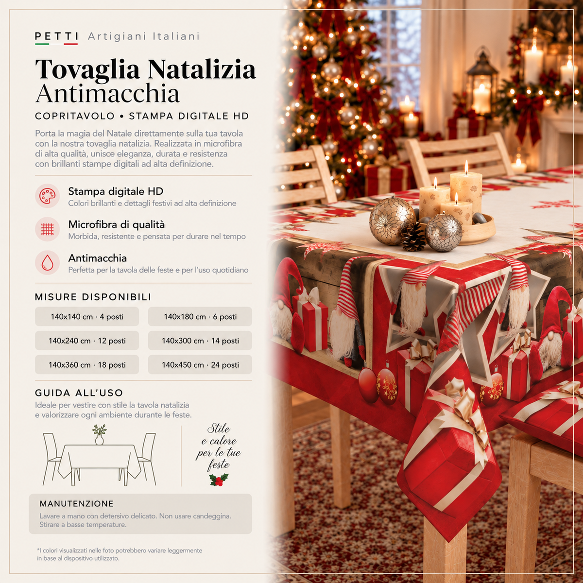Tovaglia Natalizia, Tovaglia da tavola Antimacchia, Copritavolo da Cucina Elfo