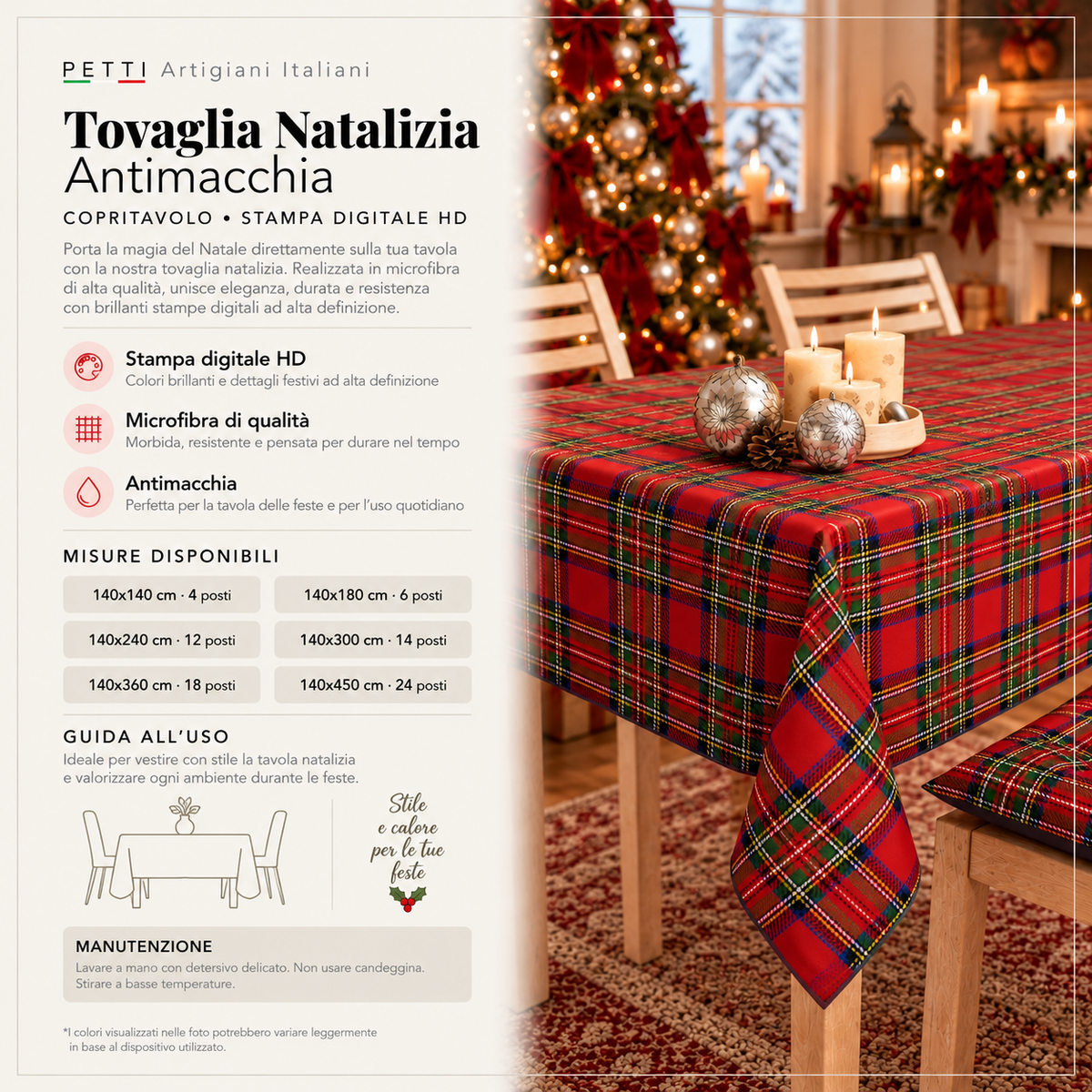 Tovaglia Natalizia, Tovaglia da tavola Antimacchia, Copritavolo da Cucina Tartan, Fantasia Scozzese