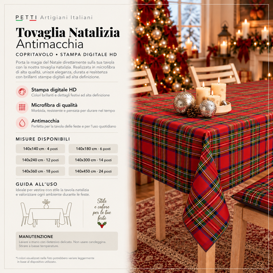 Tovaglia Natalizia, Tovaglia da tavola Antimacchia, Copritavolo da Cucina Tartan, Fantasia Scozzese