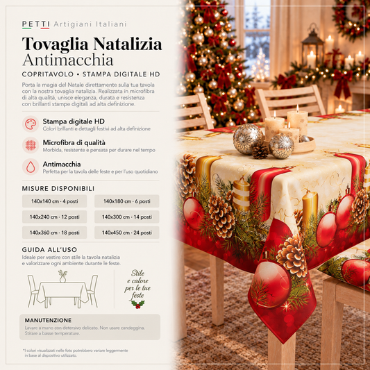 Tovaglia Natalizia, Tovaglia da tavola Antimacchia, Copritavolo da Cucina Candele