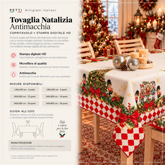Tovaglia Natalizia, Tovaglia da tavola Antimacchia, Copritavolo da Cucina Schiaccianoci Rosso