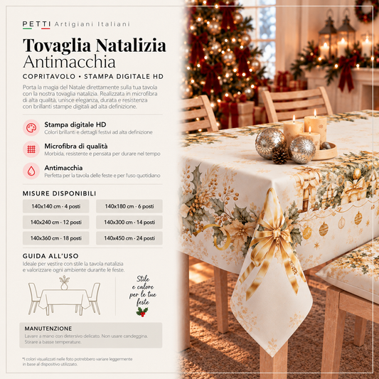 Tovaglia Natalizia, Tovaglia da tavola Antimacchia, Copritavolo da Cucina Xmas Gold