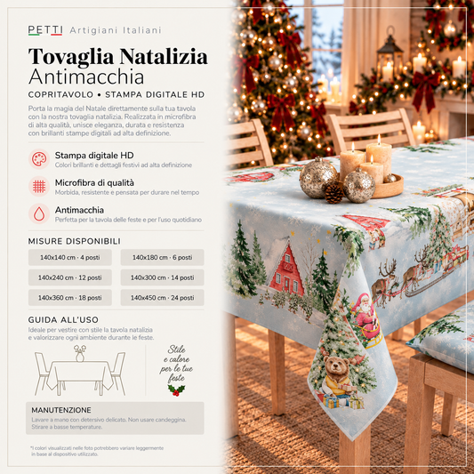 Tovaglia Natalizia, Tovaglia da tavola Antimacchia, Copritavolo da Cucina Snow