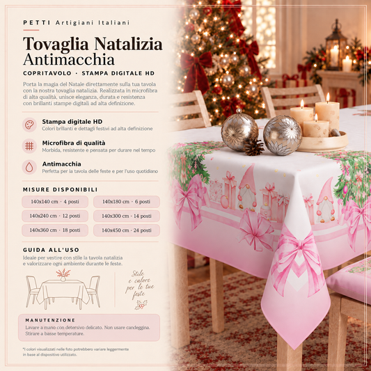 Nappe de Noël, nappe de table anti-taches, protection de table de cuisine Gnome Rose