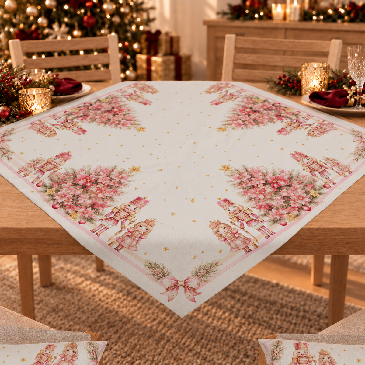 Centre de Table de Noël pour Cuisine en Impression Numérique Casse-Noisette Rose