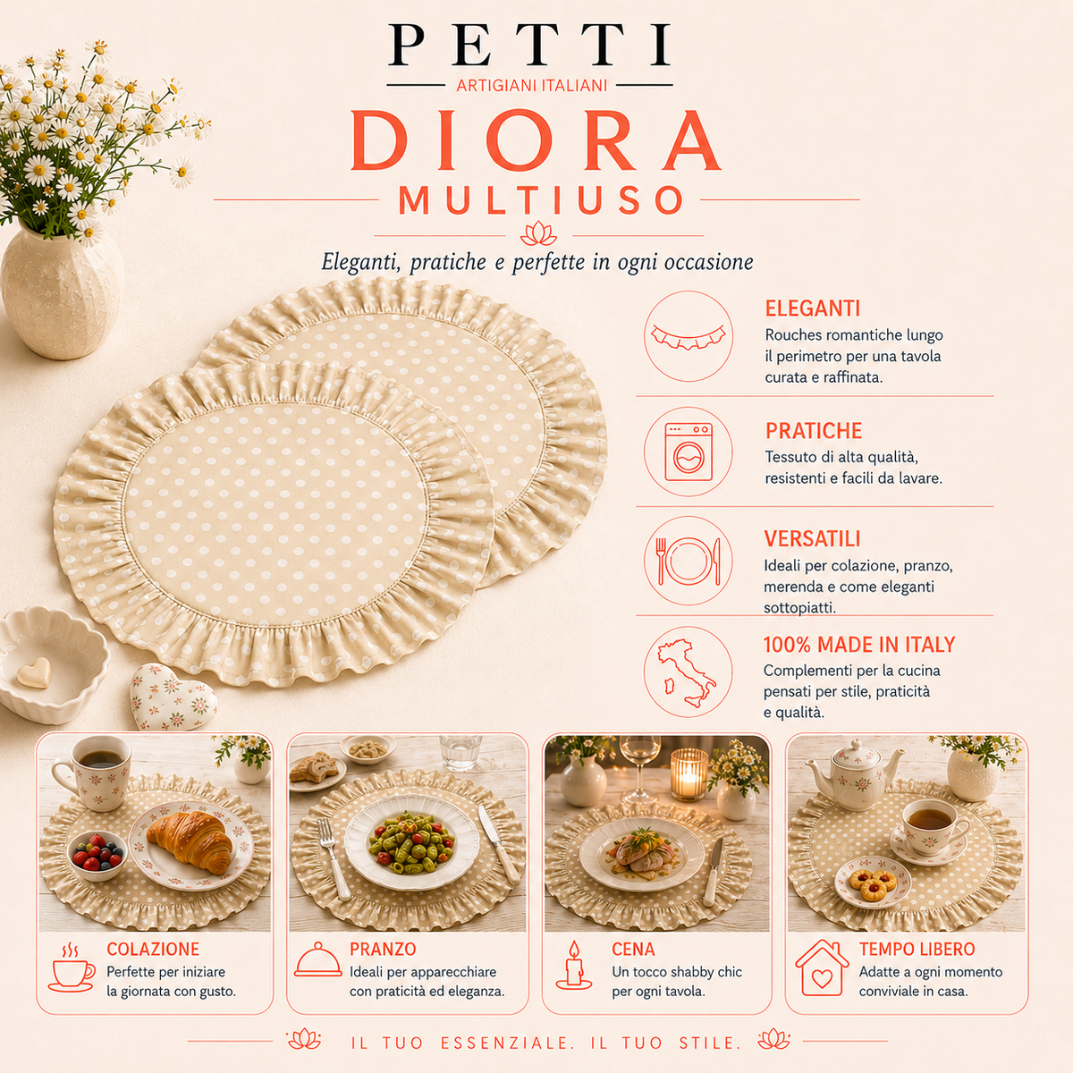 Tovagliette Americane Rotonde con Rouches Sette Bastoni
