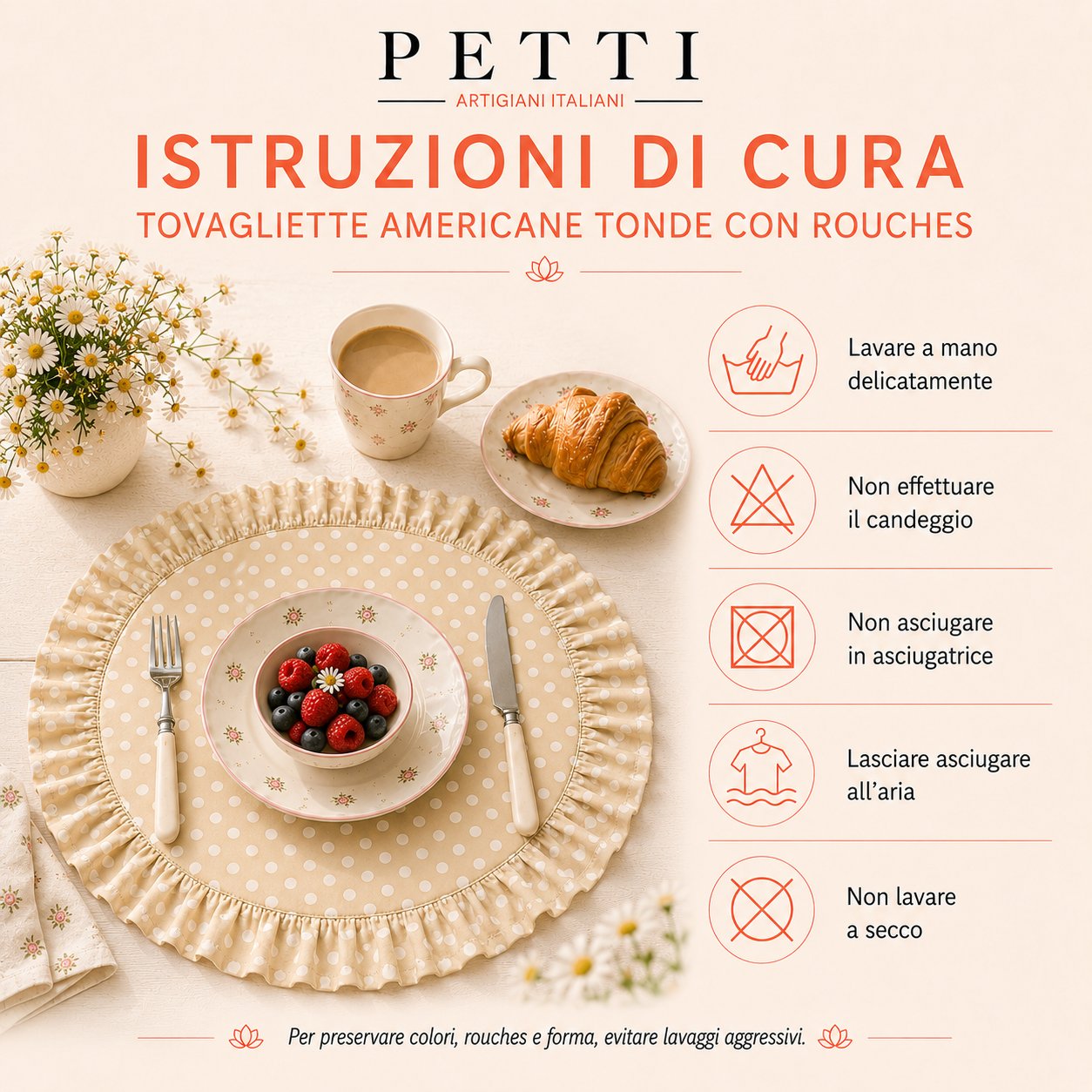 Tovagliette Americane Rotonde con Rouches Pois 24