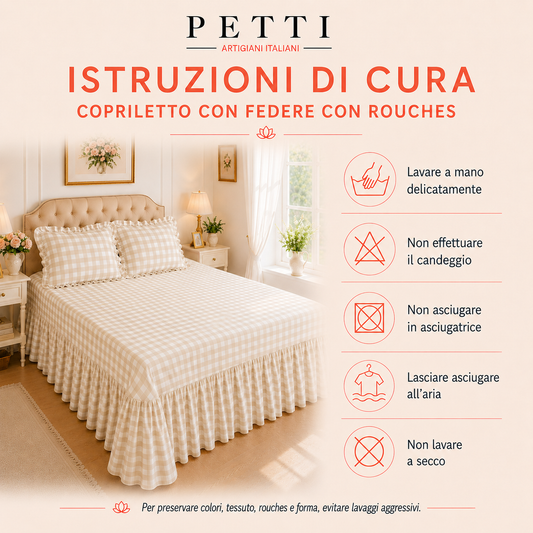 Lenzuolo Copriletto e Federe in Microfibra con Rouches A Quadretti Giallo