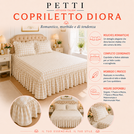 Lenzuolo Copriletto e Federe in Microfibra con Rouches A Quadretti Tiffany