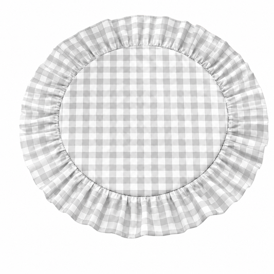 Tovagliette Americane Rotonde con Rouches A Quadretti Grigio Chiaro