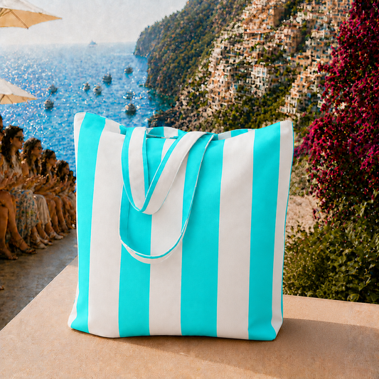 Collezione Mare in Stampa Digitale Righe Bianco/Tiffany