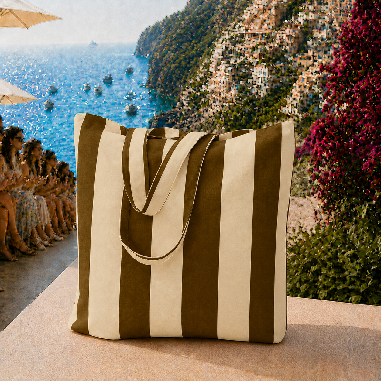 Collezione Mare in Stampa Digitale Righe Marrone/Beige