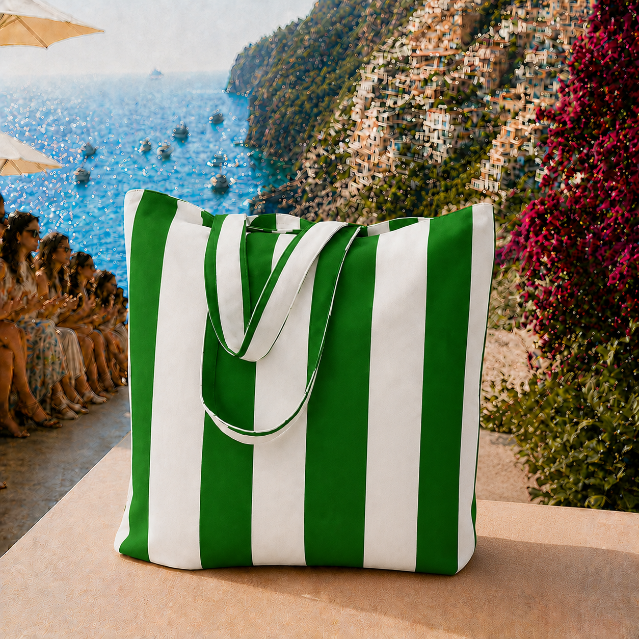 Collezione Mare in Stampa Digitale Righe Bianco/Verde Scuro