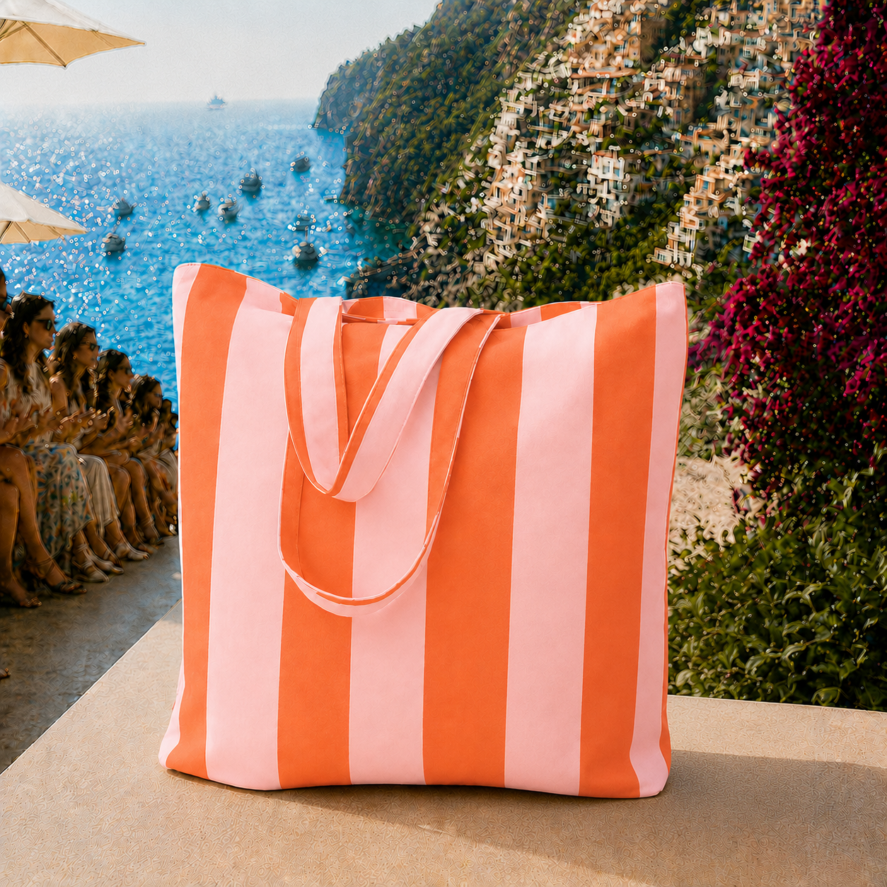 Collezione Mare in Stampa Digitale Righe Rosa/Arancione