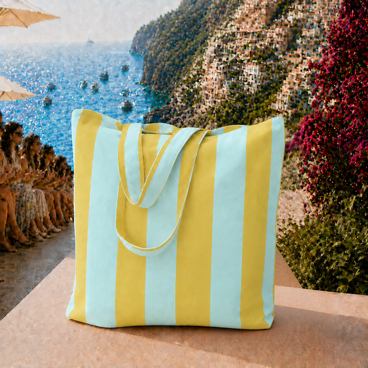 Collezione Mare in Stampa Digitale Righe Giallo Ocra/Celeste