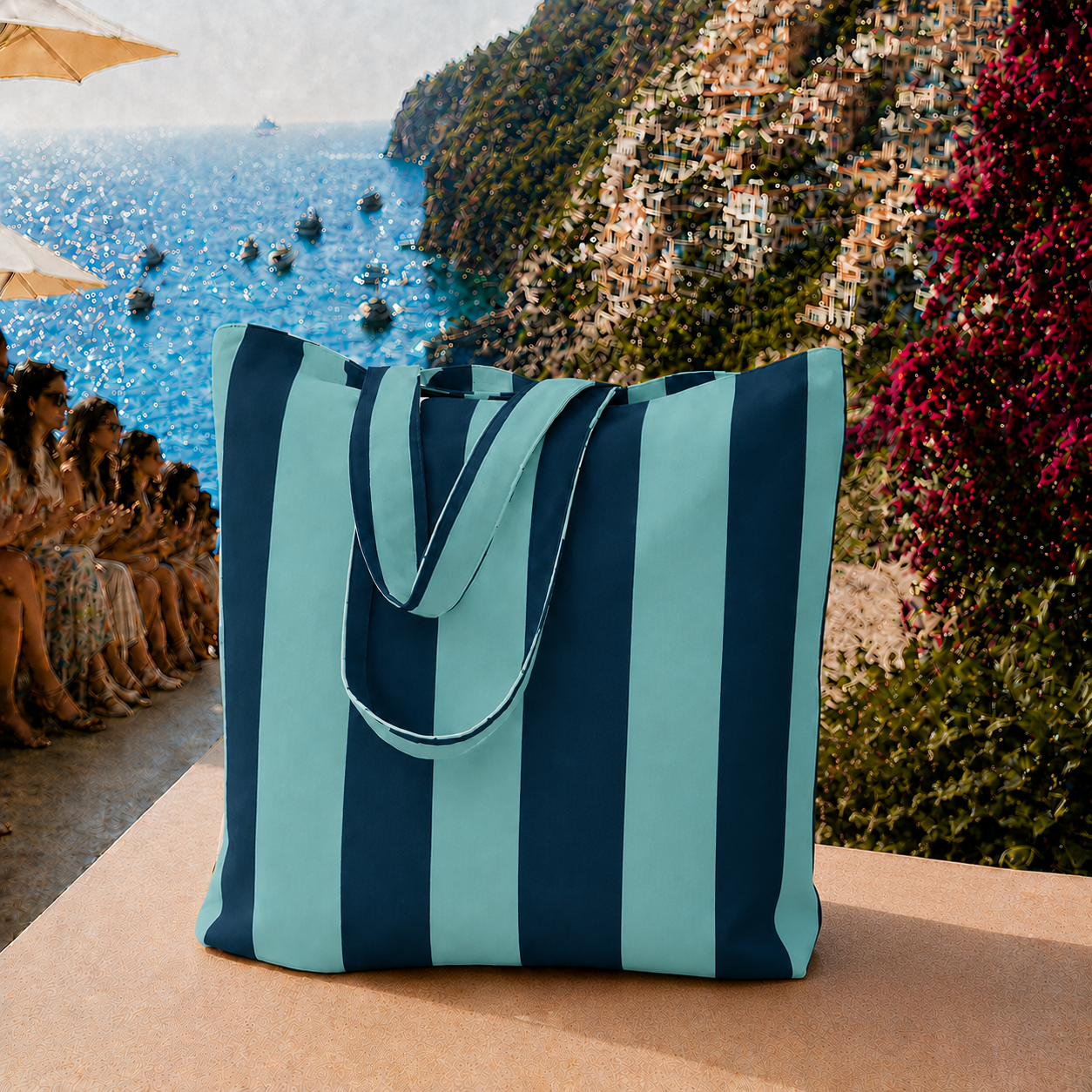 Collezione Mare in Stampa Digitale Righe Tiffany/Ottanio