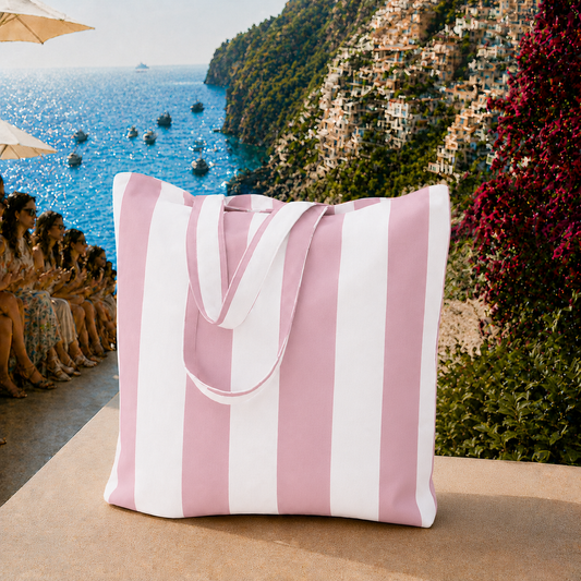 Collezione Mare in Stampa Digitale Righe Bianco/Cipria Chiaro