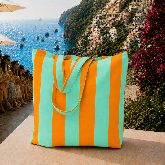Collezione Mare in Stampa Digitale Righe Arancione/Tiffany