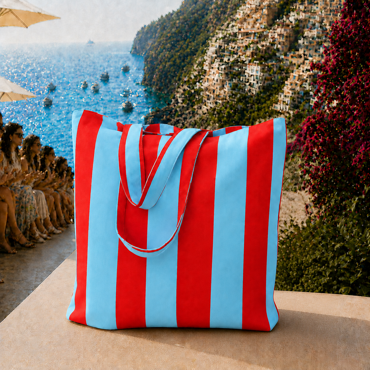 Collezione Mare in Stampa Digitale Righe Celeste/Rosso