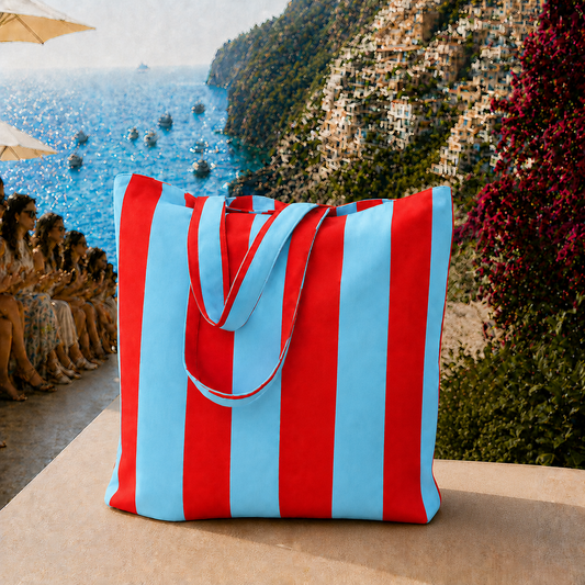 Collezione Mare in Stampa Digitale Righe Celeste/Rosso