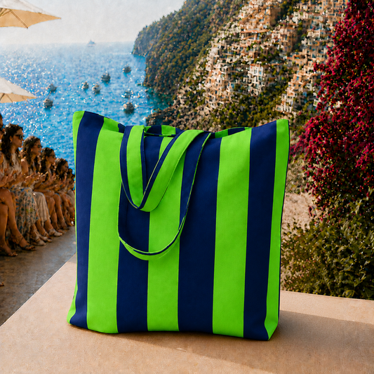 Collezione Mare in Stampa Digitale Righe Verde Fluo/Blu Notte
